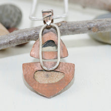 Load image into Gallery viewer, Mixed metal pendant crafted with vintage sea pottery in an setting of copper and sterling silver. (N149)
