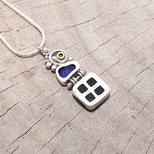 Load image into Gallery viewer, Pendant necklace crafted from dichroic glass and sea glass accented with sparkly CZs in a setting of fine and sterling silver. (N198)
