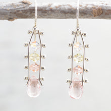 Load image into Gallery viewer, Alternate view of Pink and Yellow Crystal ladder earrings in sterling silver
