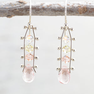 Alternate view of Pink and Yellow Crystal ladder earrings in sterling silver