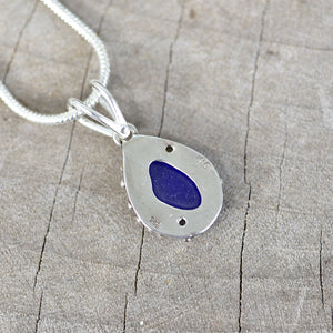 Back of Handmade cobalt blue sea glass pendant necklace