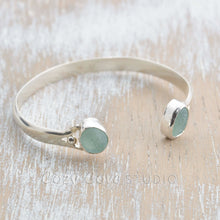 Load image into Gallery viewer, Sea glass cuff bracelet in a hand made sterling silver setting. (B399)
