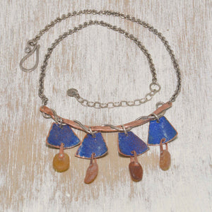 Statement necklace in mixed metals of sterling silver and copper (N434)