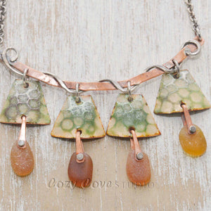 Statement necklace in mixed metals of sterling silver and copper (N434)