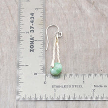 Load image into Gallery viewer, Hand made trapeze earrings capture semi-precious chrysoprase gemstone beads between twists of sterling silver. (E451)
