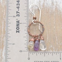 Load image into Gallery viewer, Handmade earrings with semi-precious hand wire wrapped briolette beads in copper. (E457)
