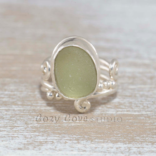 Green sea glass ring