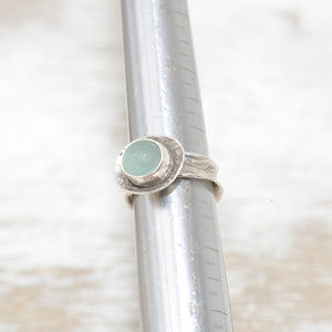 Sea glass statement ring with pale blue sea glass in a handmade setting of sterling silver. (R509)