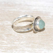 Load image into Gallery viewer, Sea glass statement ring with pale blue sea glass in a handmade setting of sterling silver. (R509)
