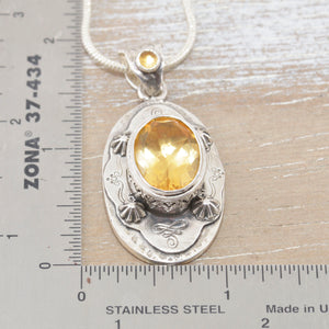 Boho style citrine necklace in a hand crafted sterling silver setting. (N512)