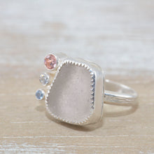 Load image into Gallery viewer, Sea glass ring with accented with sparkly cubic zirconias  in sterling silver. (R531)
