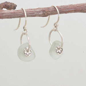 Sea glass with pale blue sea glass earrings in sterling silver. (E552)