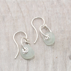 Sea glass with pale blue sea glass earrings in sterling silver.