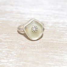 Load image into Gallery viewer, Sea glass ring with a hand crafted stud in a setting of fine and sterling silver. (R559)

