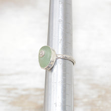 Load image into Gallery viewer, Sea glass ring with a hand crafted stud in a setting of fine and sterling silver. (R562)
