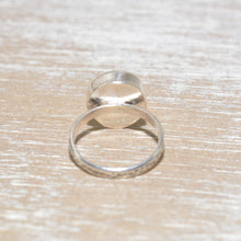 Load image into Gallery viewer, Sea glass ring with a hand crafted stud in a setting of fine and sterling silver. (R563)
