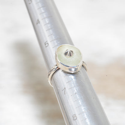 Sea glass ring with a hand crafted stud in a setting of fine and sterling silver. (R563)