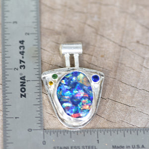 Fused glass pendant necklace in a hand crafted setting of sterling silver accented with sparkly CZs. (N573)