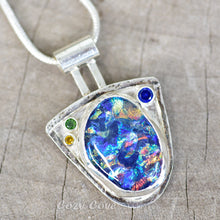Load image into Gallery viewer, Fused glass pendant necklace in a hand crafted setting of sterling silver accented with sparkly CZs. (N573)
