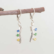Load image into Gallery viewer, Sparkly dangle earrings with colorful cubic zironias in hand crafted settings of sterling silver. (E583)
