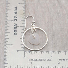 Load image into Gallery viewer, Pale lavender sea glass earrings encircled by textured hoops of sterling silver. (E587)
