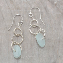 Load image into Gallery viewer, Sea glass dangle earrings on circle of sterling silver beaded wire.
