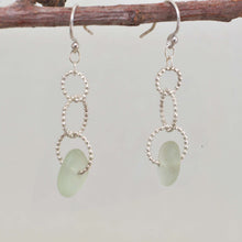 Load image into Gallery viewer, Sea glass dangle earrings on circle of sterling silver beaded wire. (E594)
