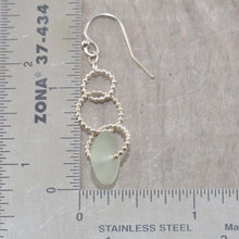 Load image into Gallery viewer, Sea glass dangle earrings on circle of sterling silver beaded wire. (E594)
