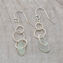 Load image into Gallery viewer, Sea glass dangle earrings on circle of sterling silver beaded wire.

