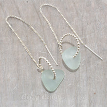 Load image into Gallery viewer, Sea glass threader earrings in sterling silver.
