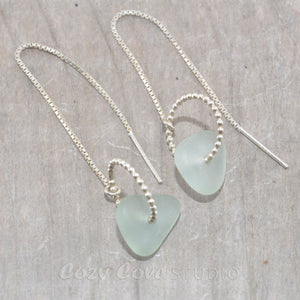 Sea glass threader earrings in sterling silver.