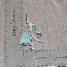 Load image into Gallery viewer, Sea glass and semi-precious stone earrings in hand crafted settings of tarnish resistant sterling silver. (E607)
