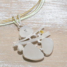 Load image into Gallery viewer, Sea glass and vitreous enamel pendant necklace in a hand crafted setting of sterling silver accented with semi-precious gemstones. (N619)

