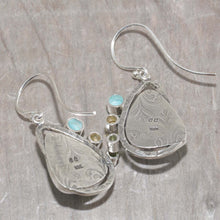 Load image into Gallery viewer, Dangle earrings with enamel cabochons accent with sparkly cubic zirconia in hand crafted sterling silver settings (E624)
