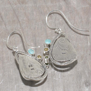 Dangle earrings with enamel cabochons accent with sparkly cubic zirconia in hand crafted sterling silver settings (E624)