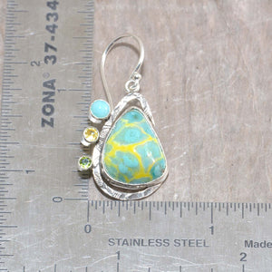 Dangle earrings with enamel cabochons accent with sparkly cubic zirconia in hand crafted sterling silver settings (E624)