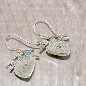 Dangle earrings with enamel cabochons accent with sparkly cubic zirconia in hand crafted sterling silver settings (E625)