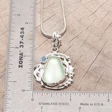 Load image into Gallery viewer, Sea glass and aquamarine necklace  in a hand crafted sterling silver setting. (N633)
