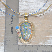 Load image into Gallery viewer, Pendant necklace with vitreous enamel cabochon in a setting of sterling silver and 14K gold fill (N657)
