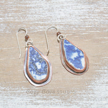 Load image into Gallery viewer, Vintage sea pottery dangle earring in hand crafted copper settings.
