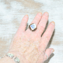 Load image into Gallery viewer, Vintage sea pottery ring in a hand crafted setting of copper and sterling silver. (R667)
