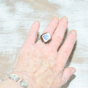 Vintage sea pottery ring in a hand crafted setting of copper and sterling silver. (R667)