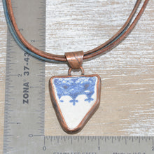 Load image into Gallery viewer, Vintage sea pottery necklace in a hand crafted copper setting with custom leather necklace. (N668)
