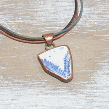 Load image into Gallery viewer, Vintage sea pottery necklace in a hand crafted copper setting with custom leather necklace. (N668)
