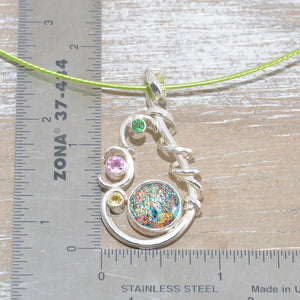 Dichroic glass necklace in a hand crafted setting of sterling silver. (N674)
