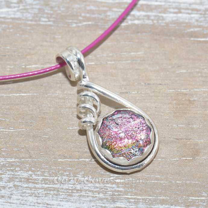 Dichroic glass necklace in a hand crafted setting of sterling silver. (N677)