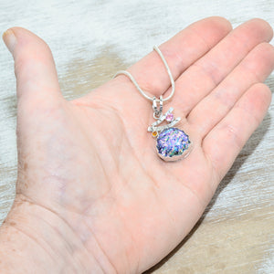 Dichroic glass pendant necklace in a handcrafted sterling silver setting. (N682)