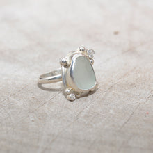 Load image into Gallery viewer, Sea glass ring  accented with  sparkly cubic zirconias  in sterling silver. (R686)
