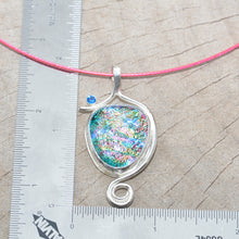 Load image into Gallery viewer, Dichroic glass pendant necklace in a hand crafted setting of sterling silver. (N688)

