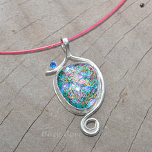 Load image into Gallery viewer, Dichroic glass pendant necklace in a hand crafted setting of sterling silver. (N688)

